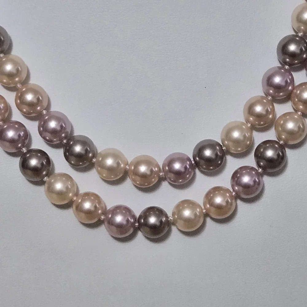 Kenneth KJL Gold Tone Multi Pastel Double Strand Glass Pearl Necklace 17